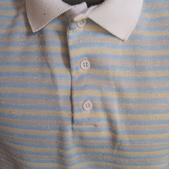 Vintage Mens XL Polo Shirt 1980's Yellow Blue Striped USA Dee Cee Single Stitch - Picture 3 of 6